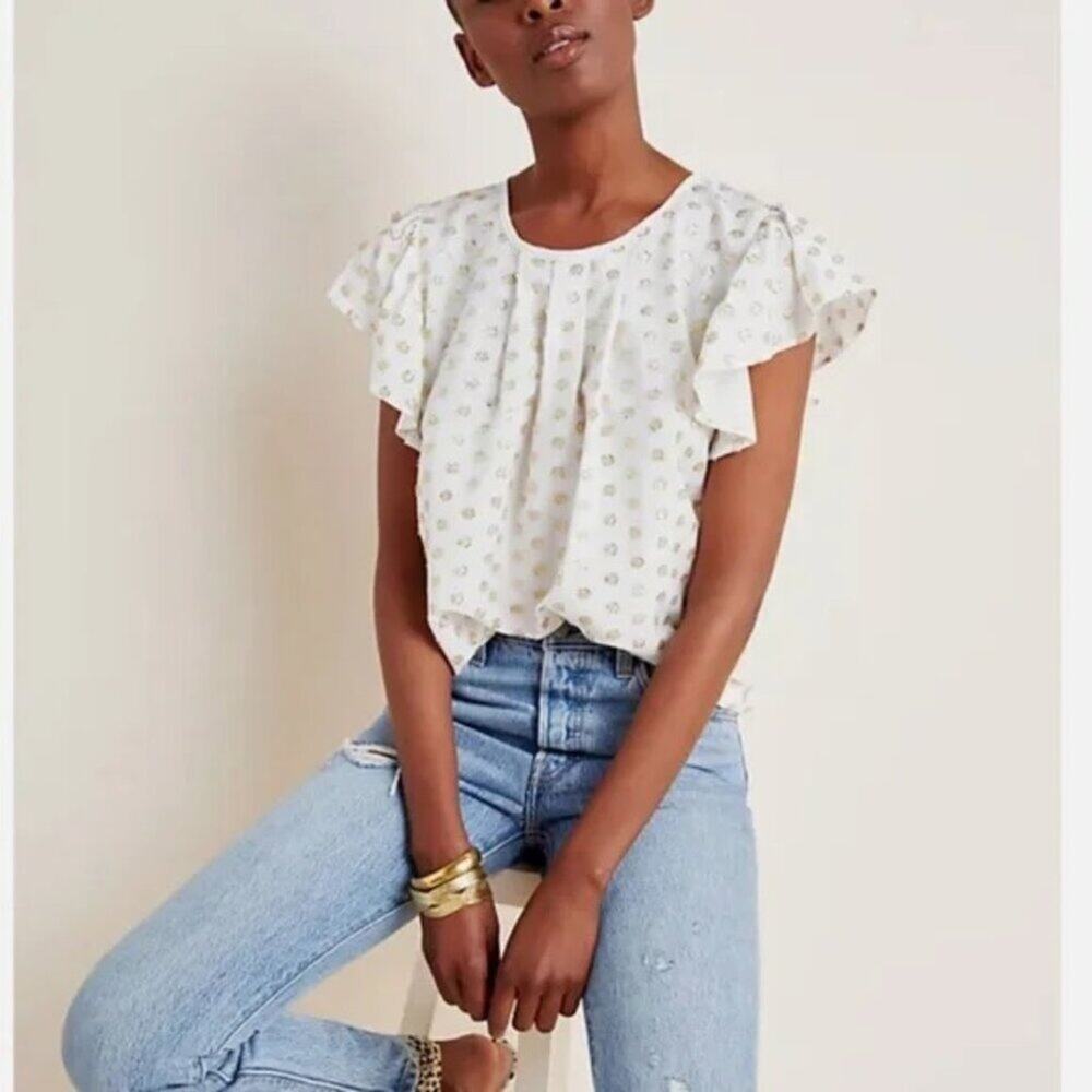Anthropologie Amadi Aria White Shimmer Blouse